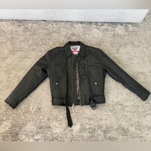 First Gear Men’s Black Leather Motorcycle Jacket Size Medium